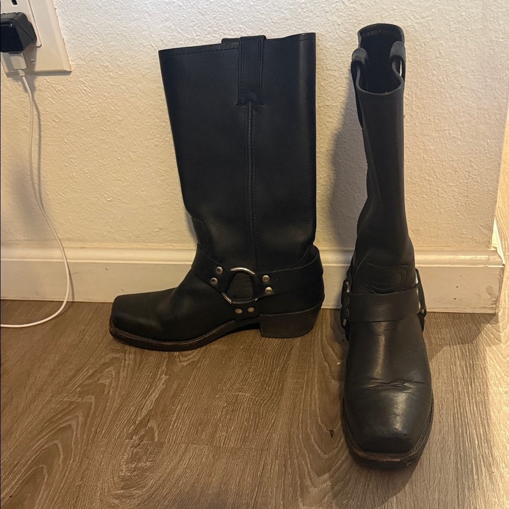 Frye Black Leather Combat Boots